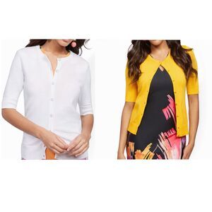 New York & Company NWT White & Yellow Enamel-Button Chelsea Crewneck Cardigans